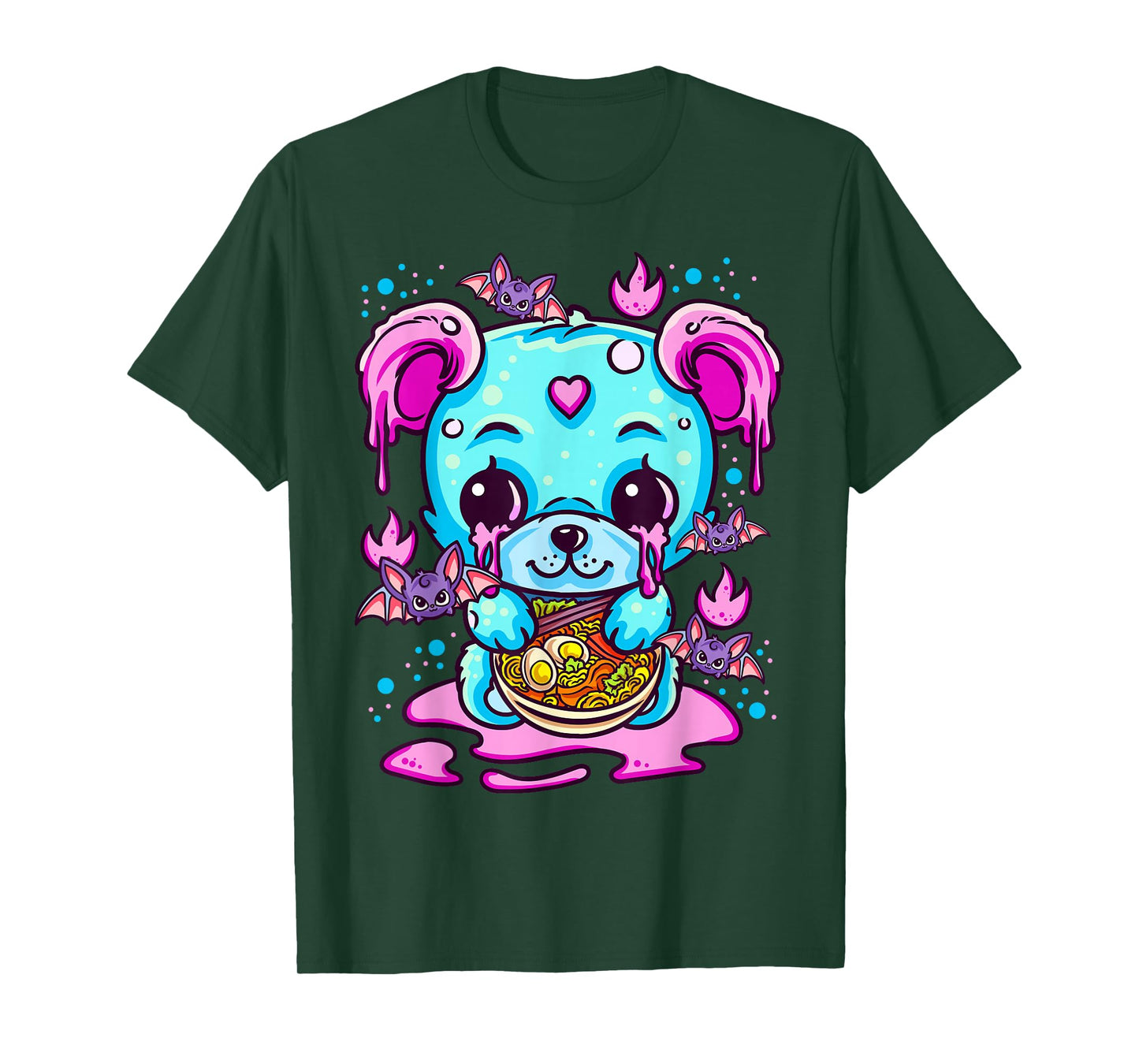 Cute Kawaii Creepy Pastel Goth Puppy Eating Ramen Noodles T-Shirt
