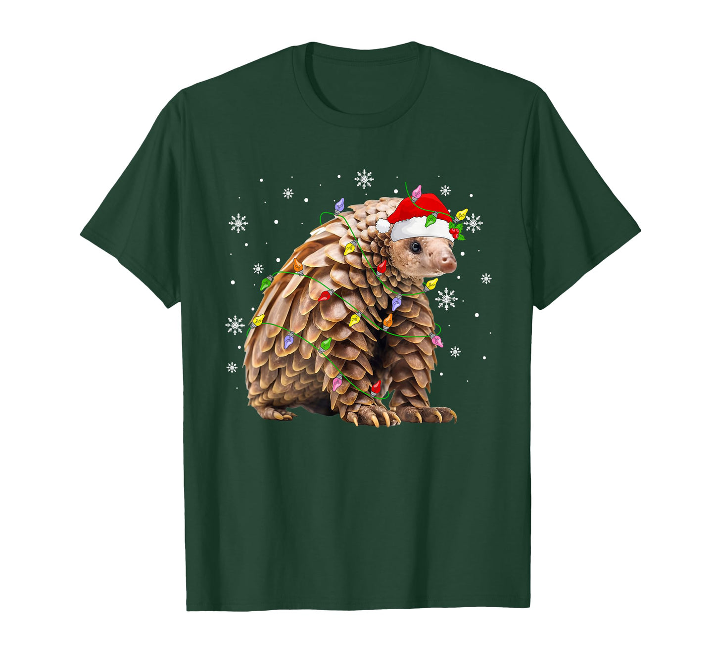 Pangolin Christmas Lights Funny Santa Hat Animal Lover Xmas T-Shirt