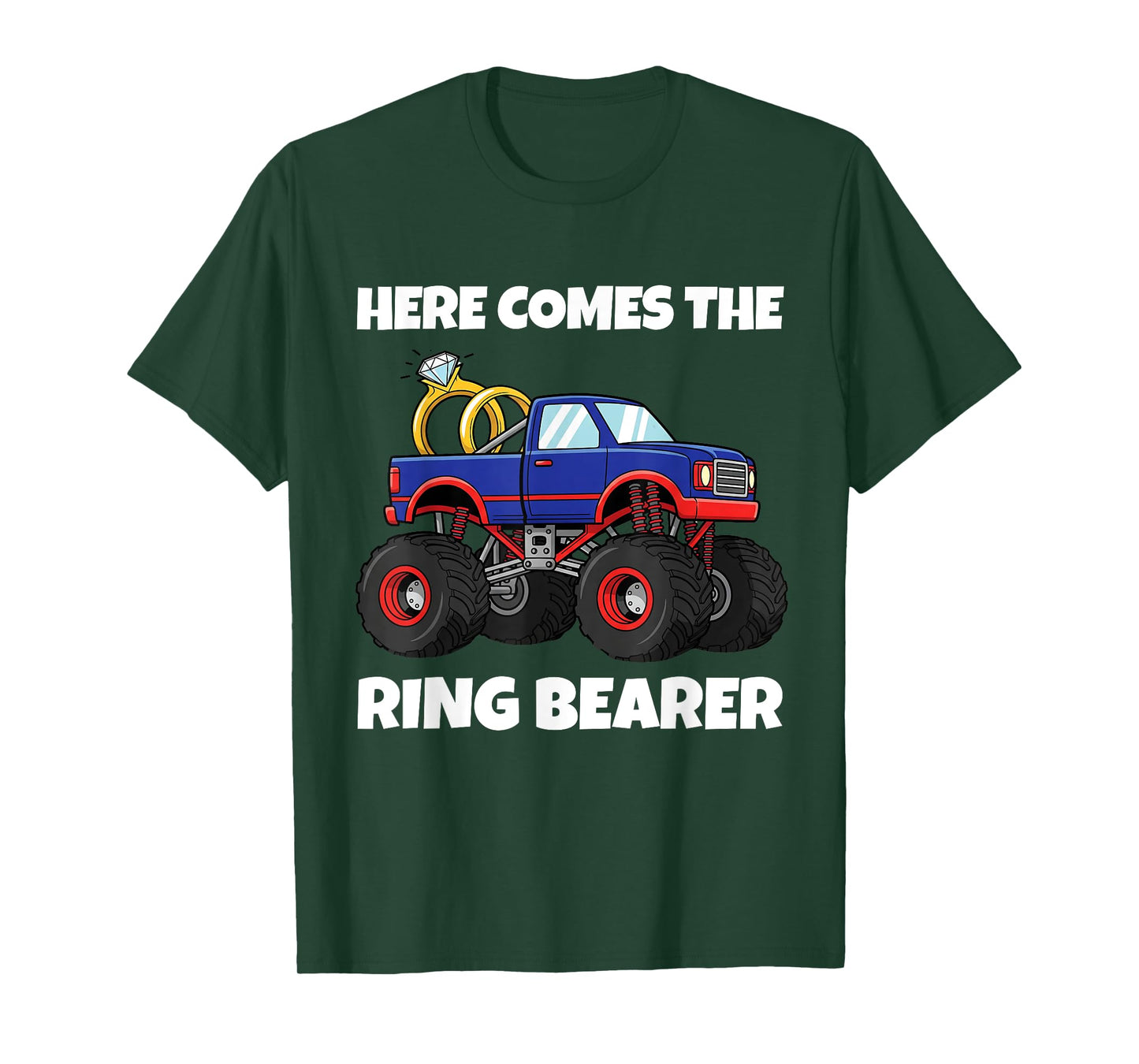 Here Comes the Rings Bearer Funny Monster Truck Wedding T-Shirt