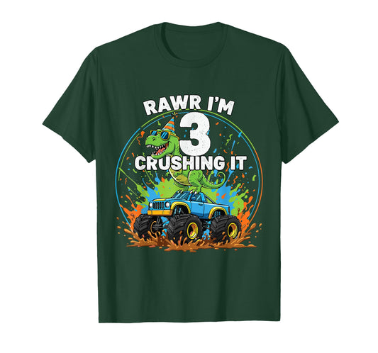 Rawr I'm Three Monster Truck Birthday 3 Year Old Boys Girls T-Shirt
