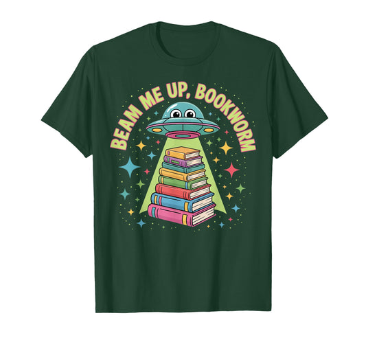 Beam Me Up Bookworm Alien Stack Books T-Shirt