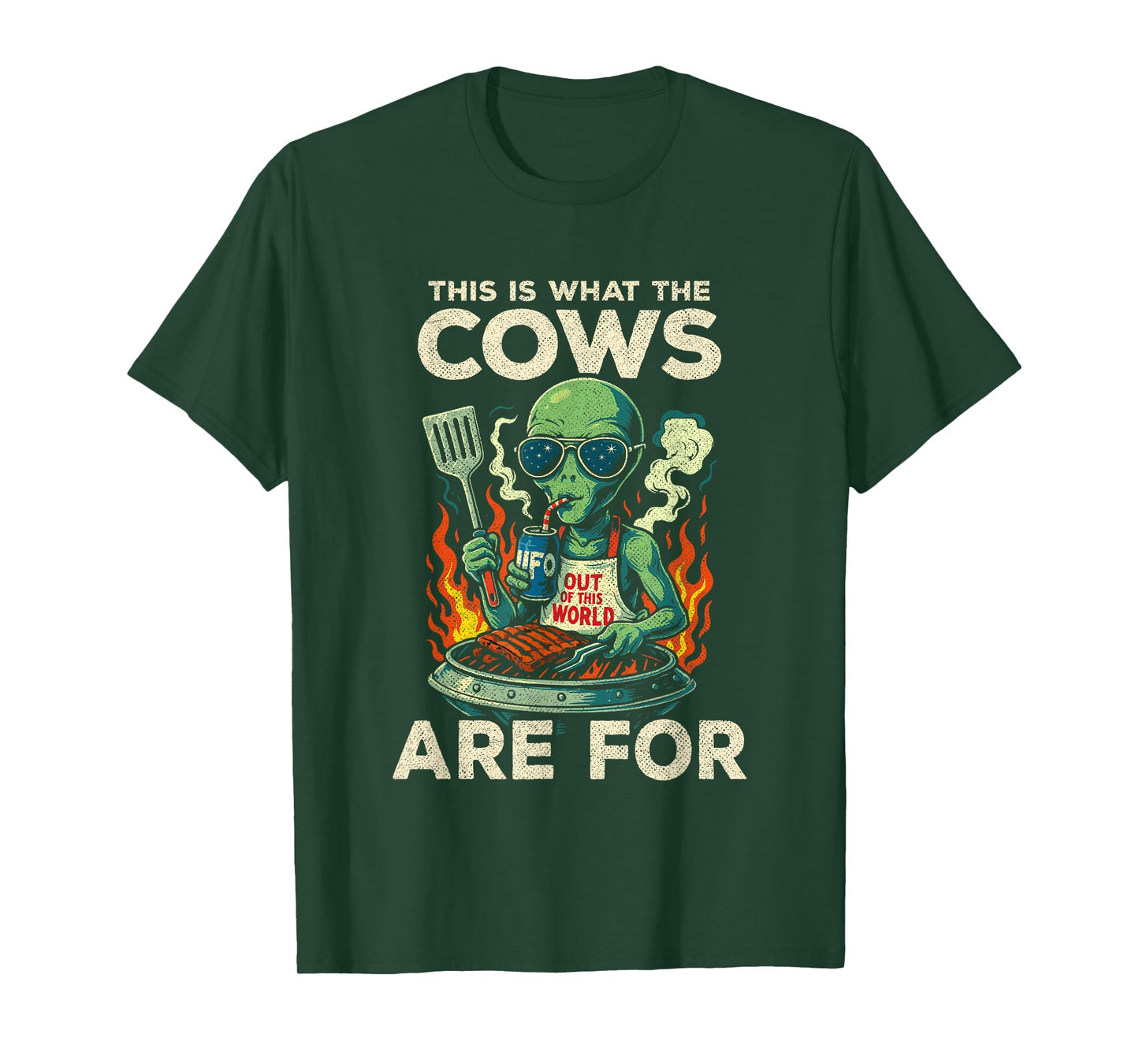 UFO Spaceship BBQ Grill – Alien Cow Abduction – Funny Alien T-Shirt