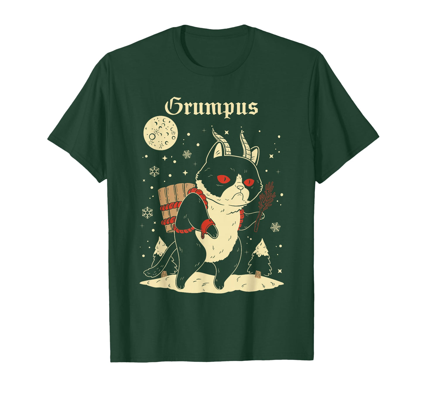 Krampus Cat Christmas Evil Monster Grumpy Kitten Creepy Xmas T-Shirt