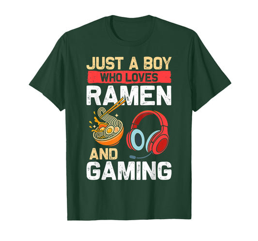 Just Boy Who Loves Ramen Gaming Gamer Boys Kids Youth Men T-Shirt