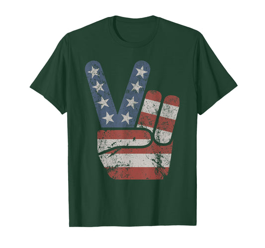 Peace Sign American Flag Vintage USA Women Kids Men T-Shirt