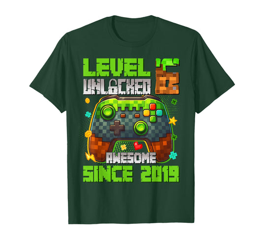 Level 6 Unlocked Awesome Since 2019 6th Birthday Game Pixel T-Shirt