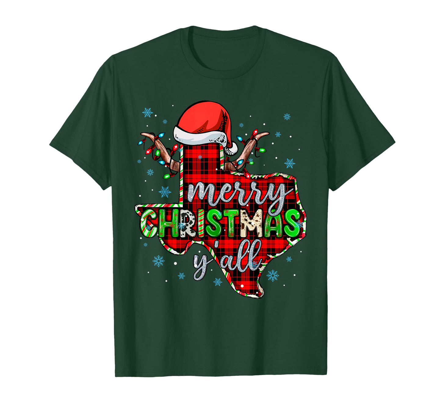 Funny Merry Christmas Y'all Texas State Red Plaid Santa Hat T-Shirt