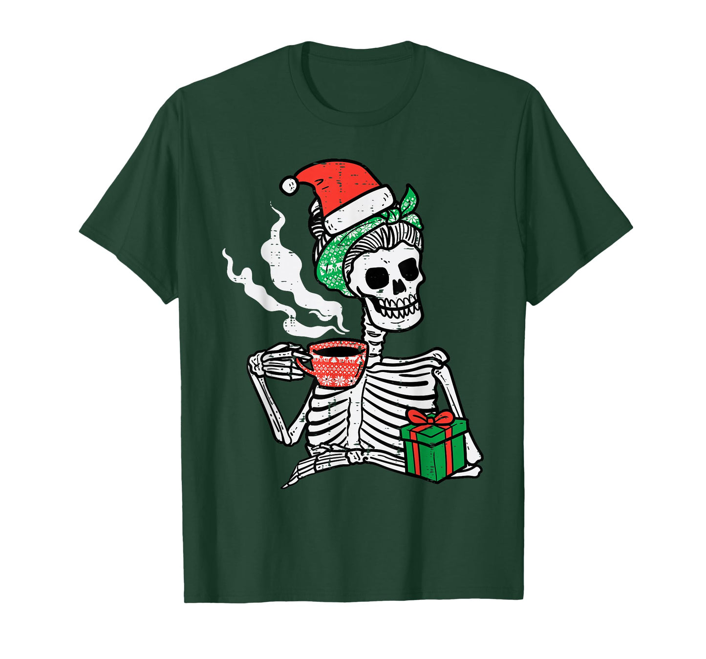 Woman Skeleton Santa Coffee Xmas Christmas Women Mom T-Shirt