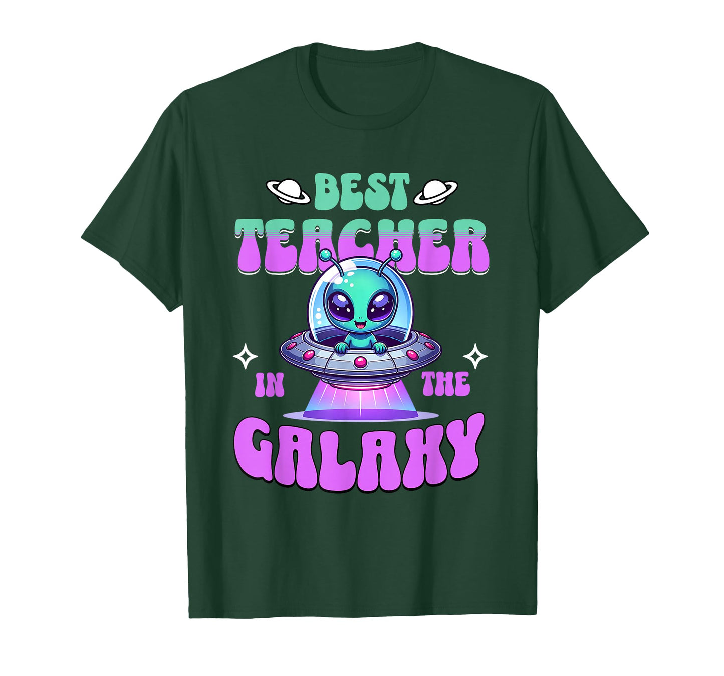 Best Teacher in the Galaxy Cute Alien UFO Graphic T-Shirt
