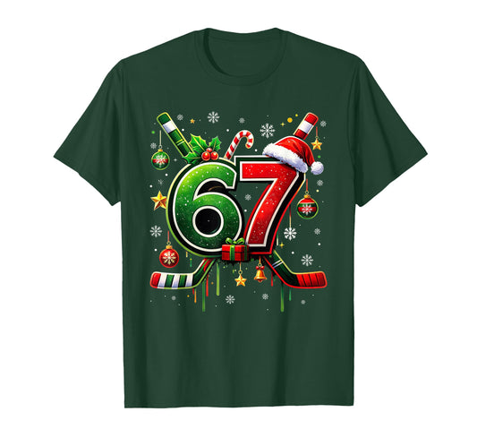 Funny 67 Six Seven Christmas Ice Hockey T-Shirt