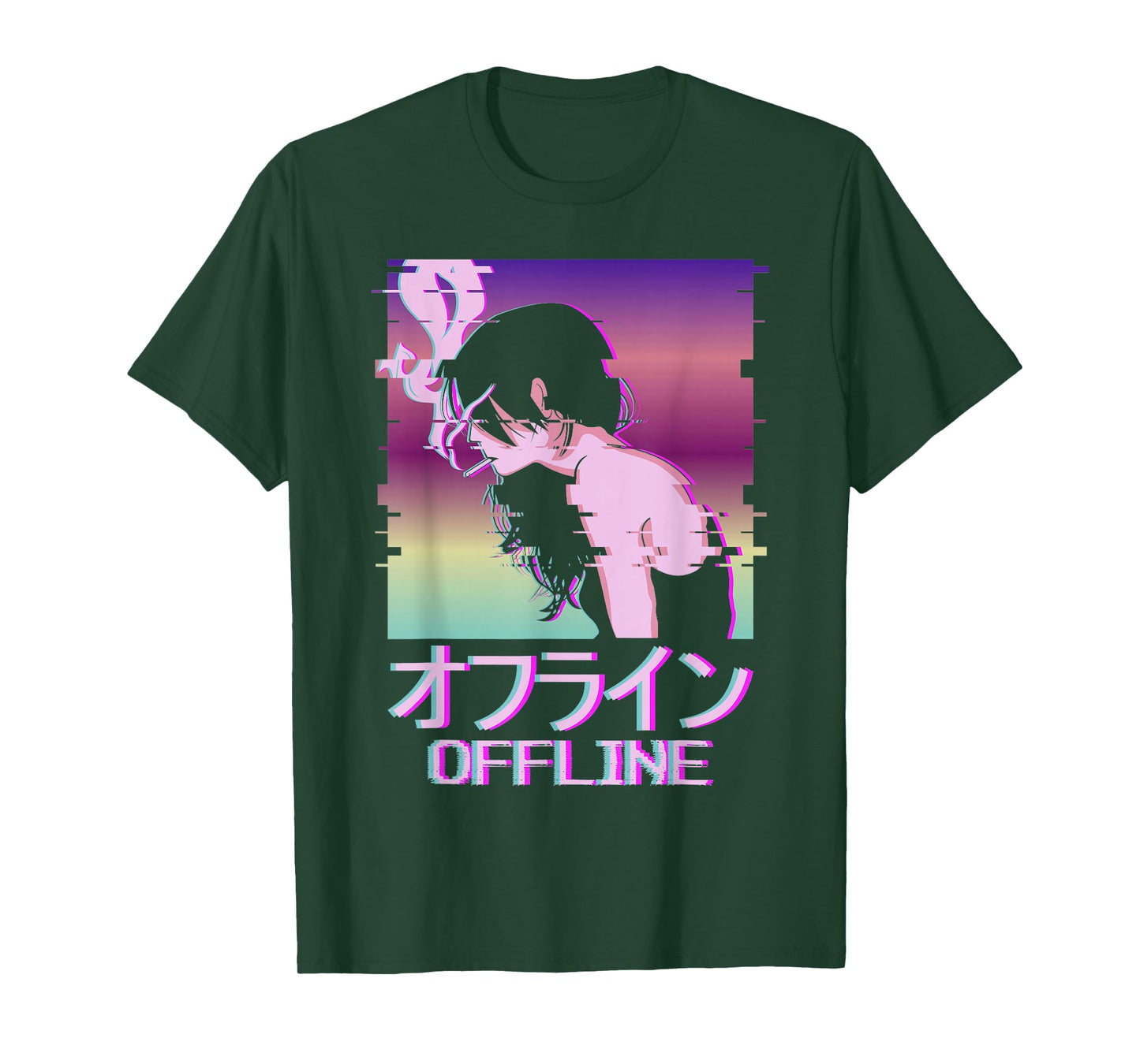 Offline Japanese Vaporwave Alt Indie Aesthetic Anime Girl T-Shirt