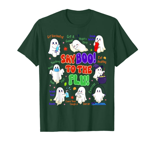 Retro Nurse Ghost Halloween Vaccine Say Boo to The Flu T-Shirt