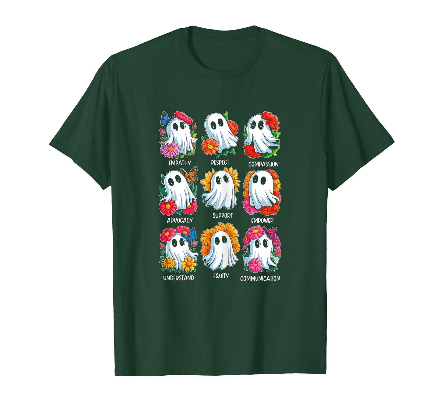 Cute Ghost Floral Social Worker Halloween Retro Social Work T-Shirt