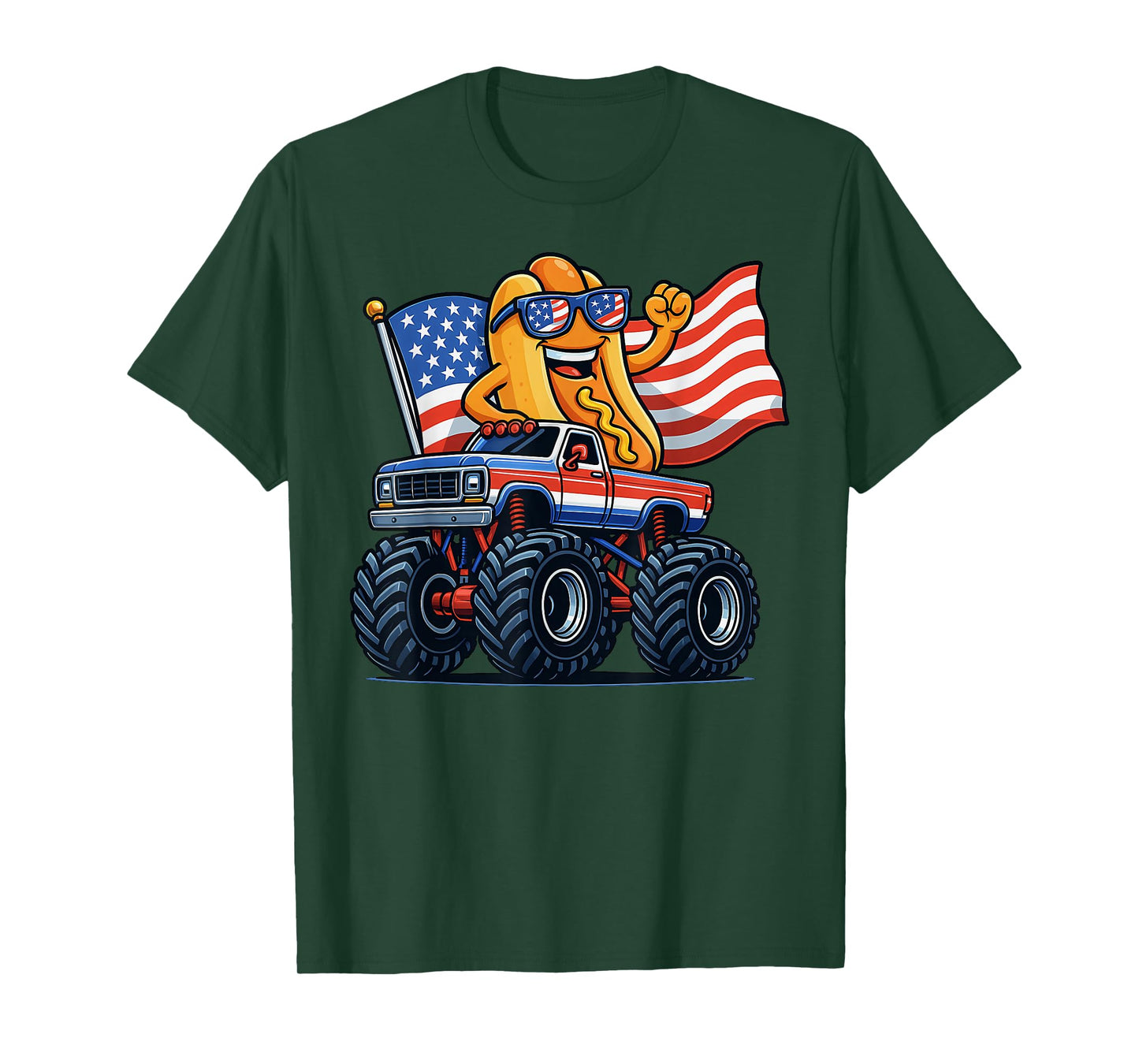 4th Of July Monster Truck Hot Dog American Flag Men Boy T-Shirt