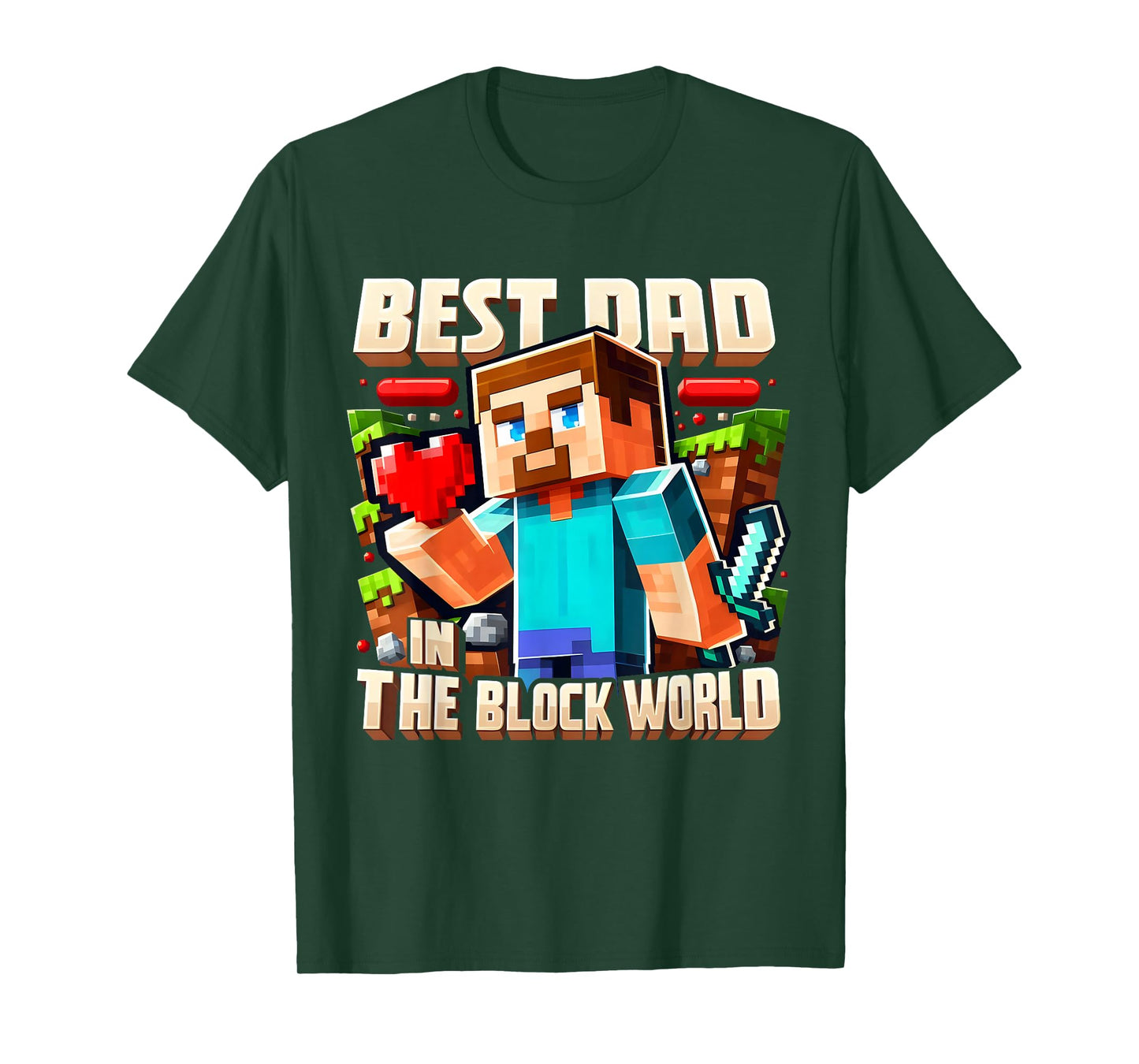 Best Dad in the Block World Pixel Gaming Father Day T-Shirt