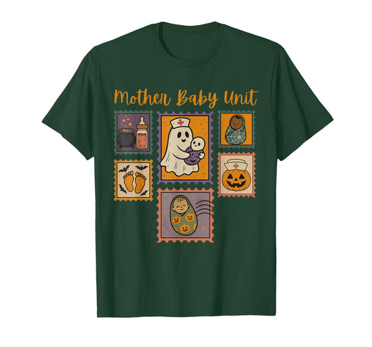Stamp Mother Baby Nurse Halloween Spooky Nursery Nurse Ghost T-Shirt