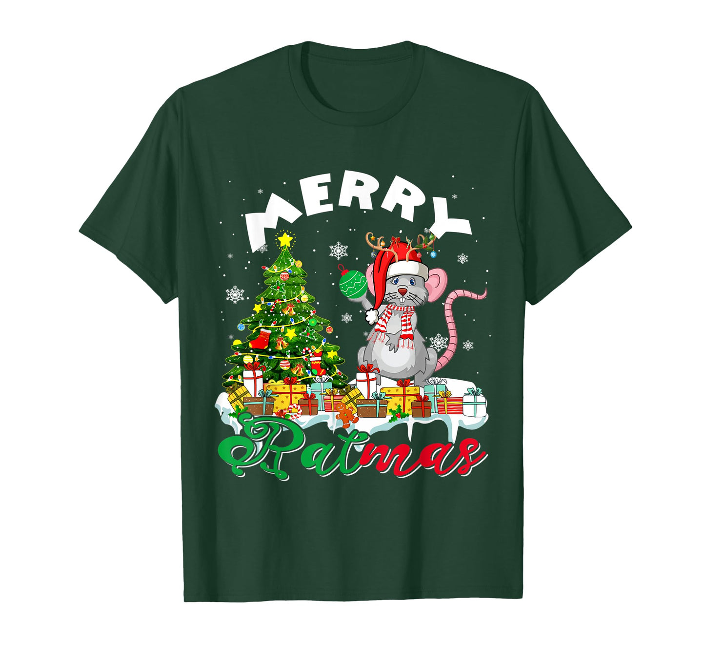 Merry Xmas Santa Reindeer Rat Sitting With Xmas Presents T-Shirt