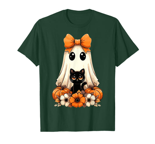 Halloween Ghost Black Cat Groovy T-Shirt