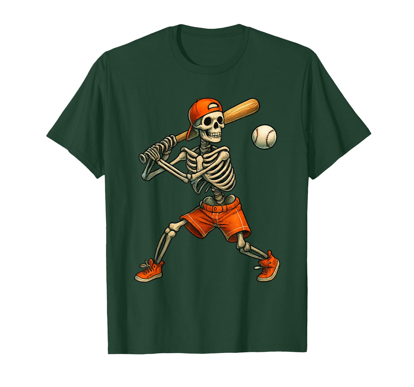 Funny Skeleton Batting Baseball Halloween Boys Men Kids T-Shirt