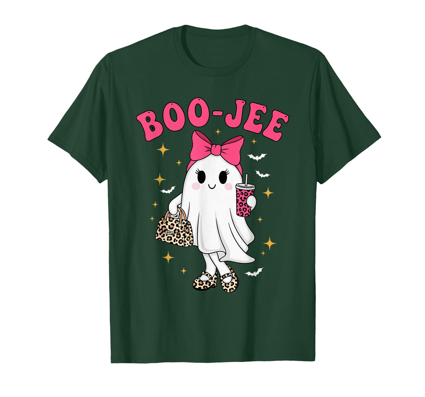 Coquette Leopard Ghost Coffee Boo-JEE Halloween T-Shirt