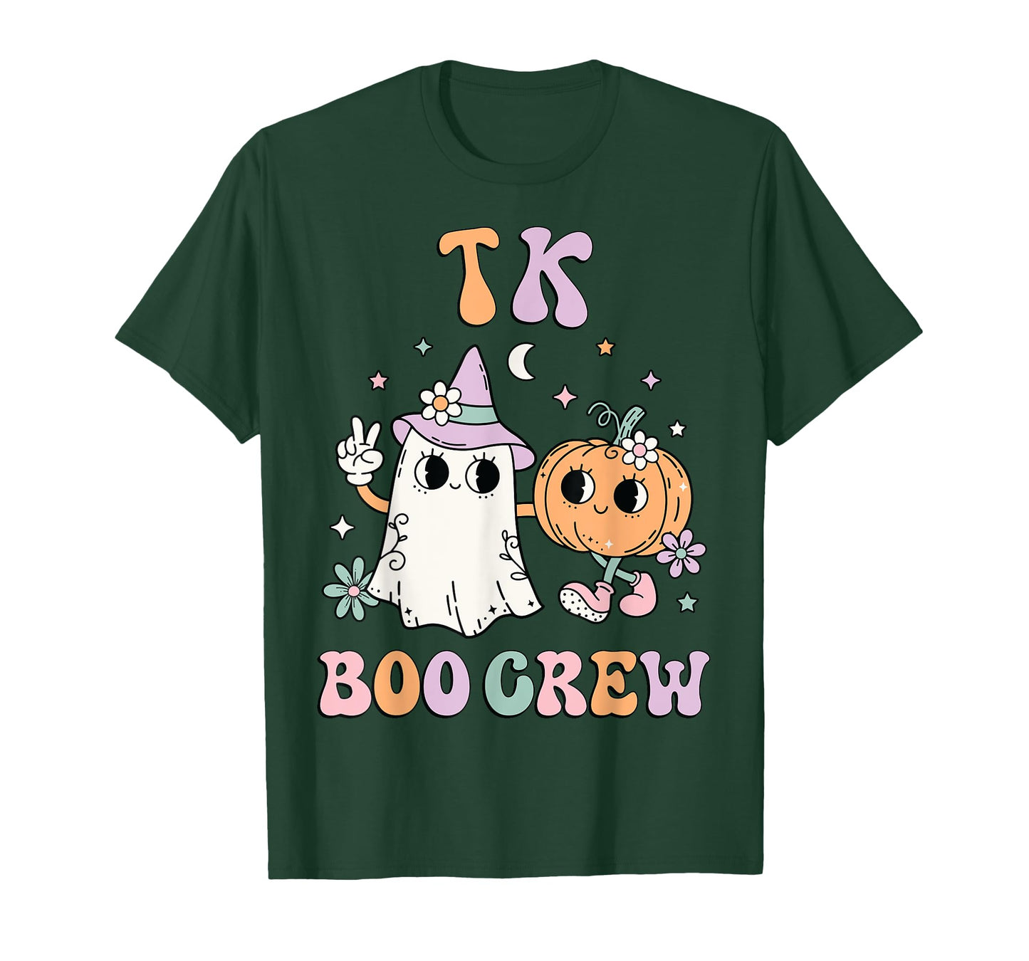 TK Boo Crew Retro Groovy Halloween Floral Ghost TK Teacher Men Women Kids T-Shirt