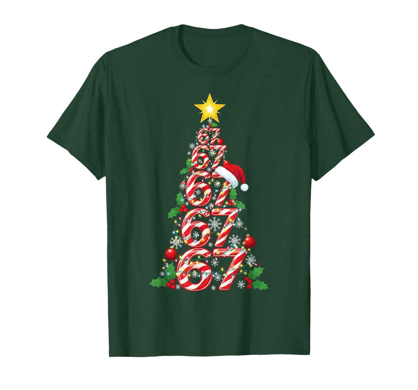 67 Christmas Tree Candy Cane Holiday Six Seven Meme Brainrot T-Shirt