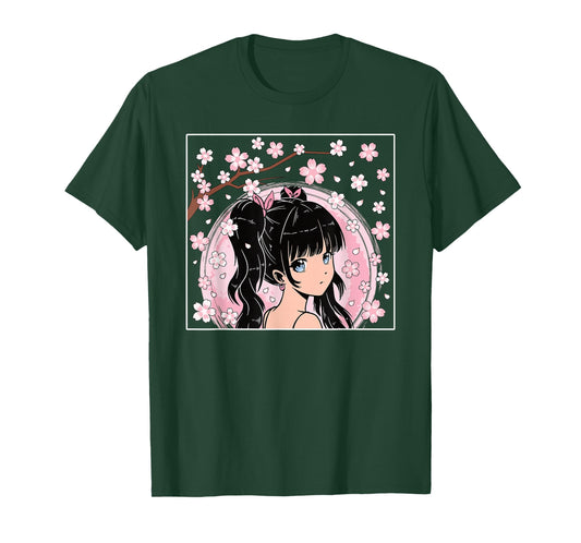 Japanese Anime Girl Manga Otaku Cherry Blossom Women Girls T-Shirt