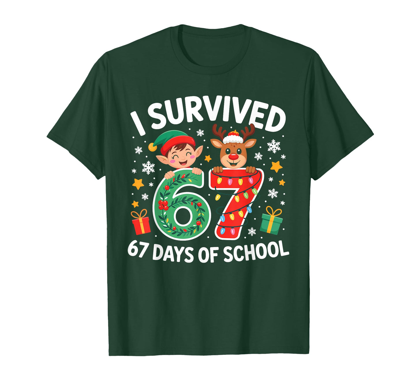 I Survived 67 Days of School Christmas Candy Cane Six Seven T-Shirt
