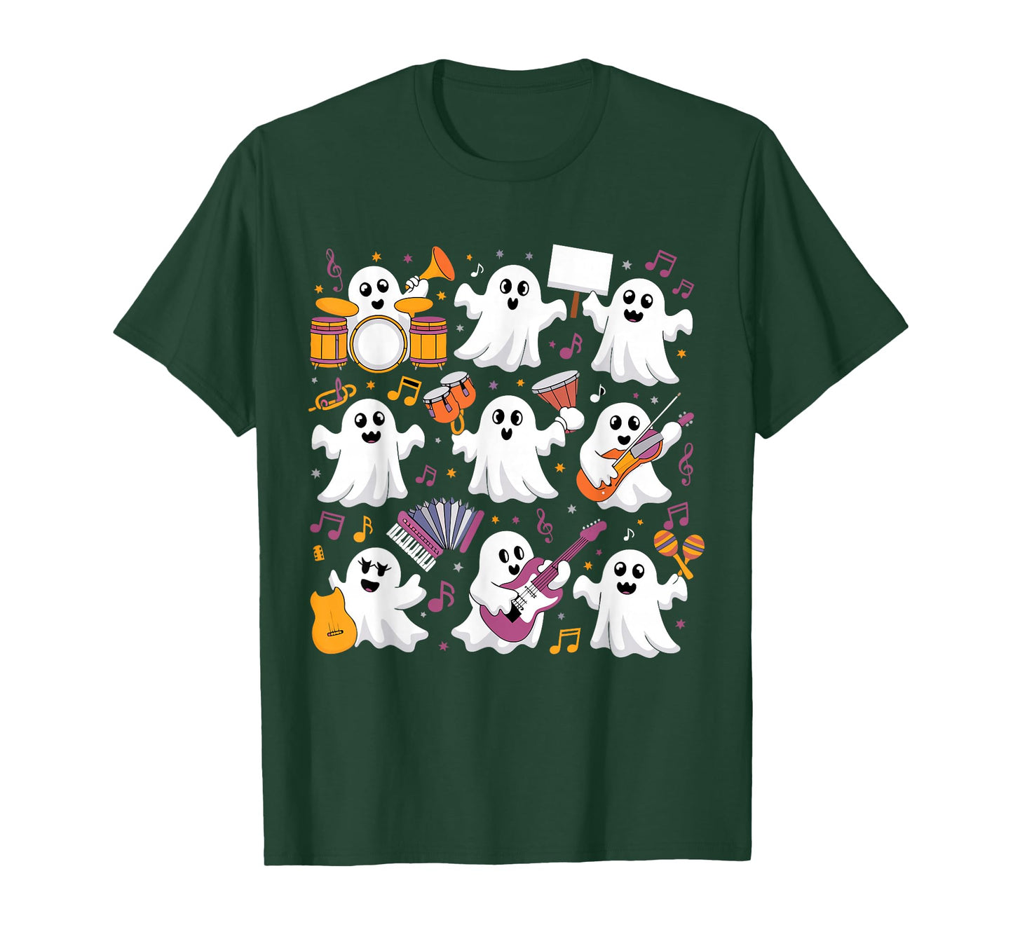 Halloween Ghost Music Teacher Playing Instruments T-Shirt