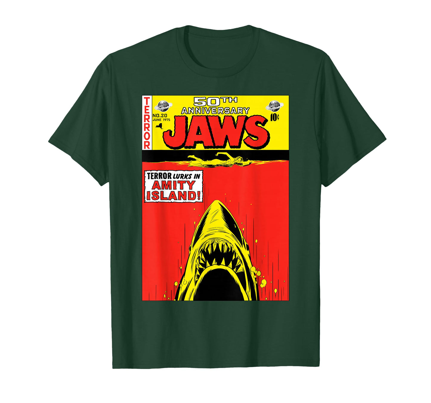 Jaws 50th Anniversary Poster Comic Book Style Front & Back T-Shirt