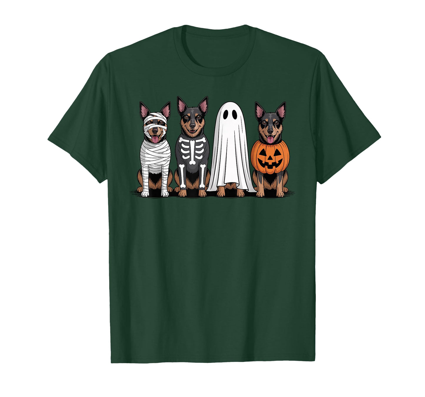 Spooky Ghost Australian Kelpie Pumpkin Halloween Skeleton T-Shirt