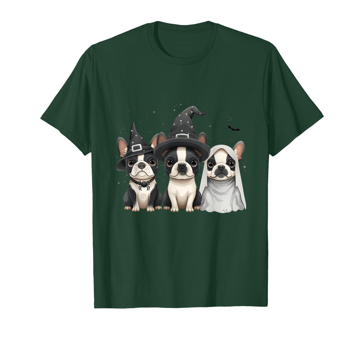 Cute Halloween Boston Terrier Dogs Witch Hat Ghost Dog T-Shirt for Men Women Kids
