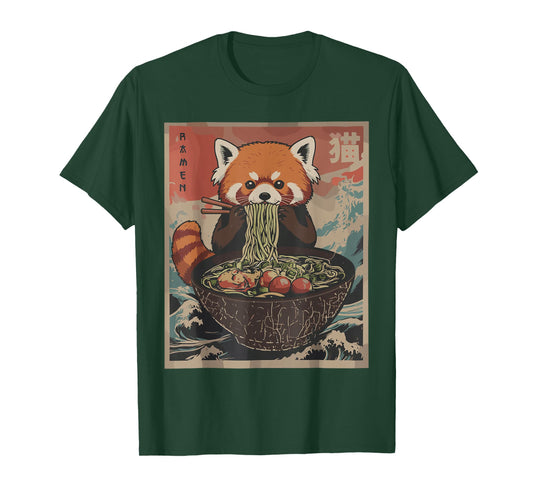 Ramen Japanese Graphic Tees Red Panda Anime Shirts for Men T-Shirt