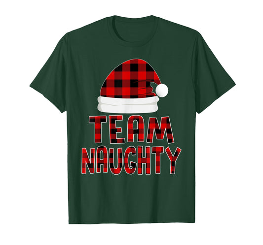 Christmas Pajamas Santa Claus Red Plaid Shirt, Team Naughty T-Shirt