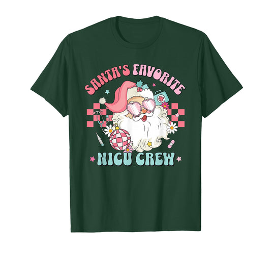 Retro Pink Christmas Neonatal Santa's Favorite NICU Nurse T-Shirt