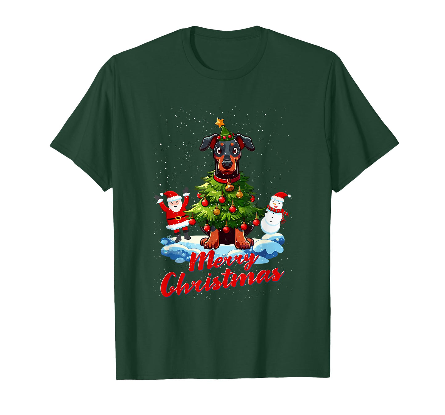 Doberman Merry Christmas Tree Lights Dog X-Mas Dogs T-Shirt