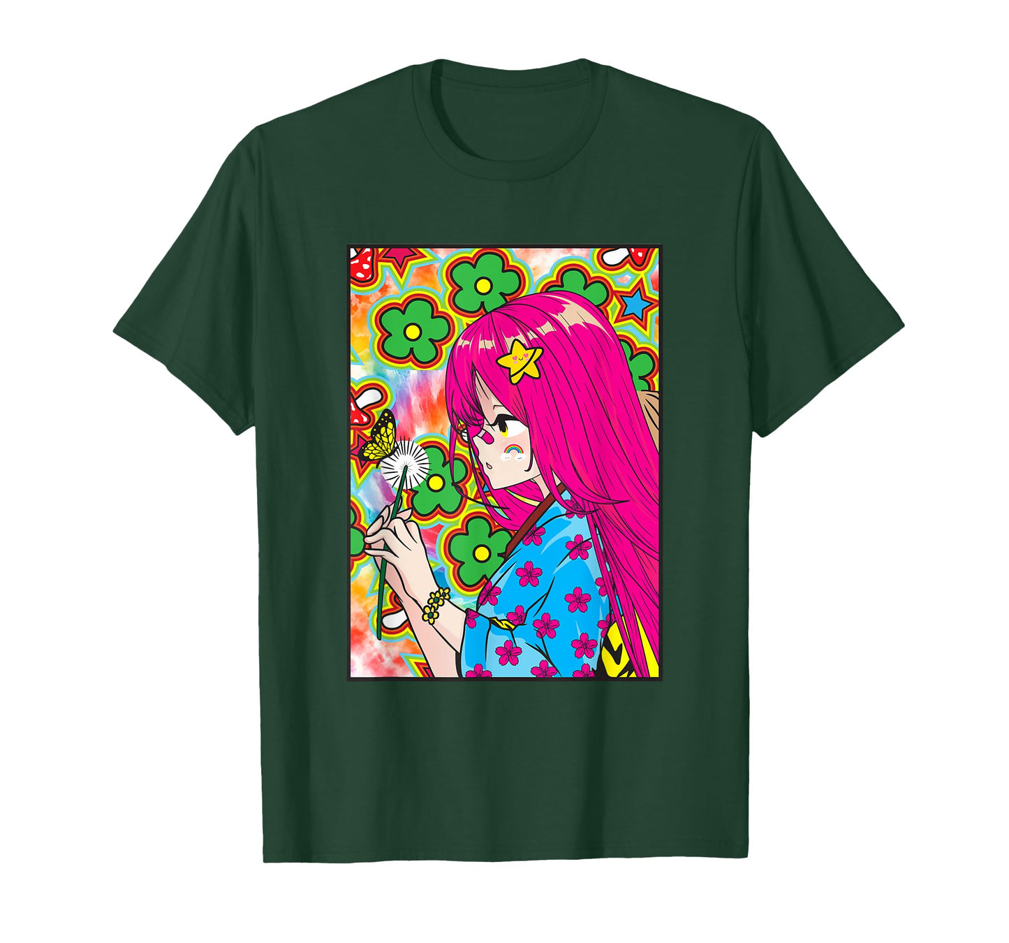 Kidcore Aesthetic Japanese Anime Girl Kawaii Flowers Old T-Shirt
