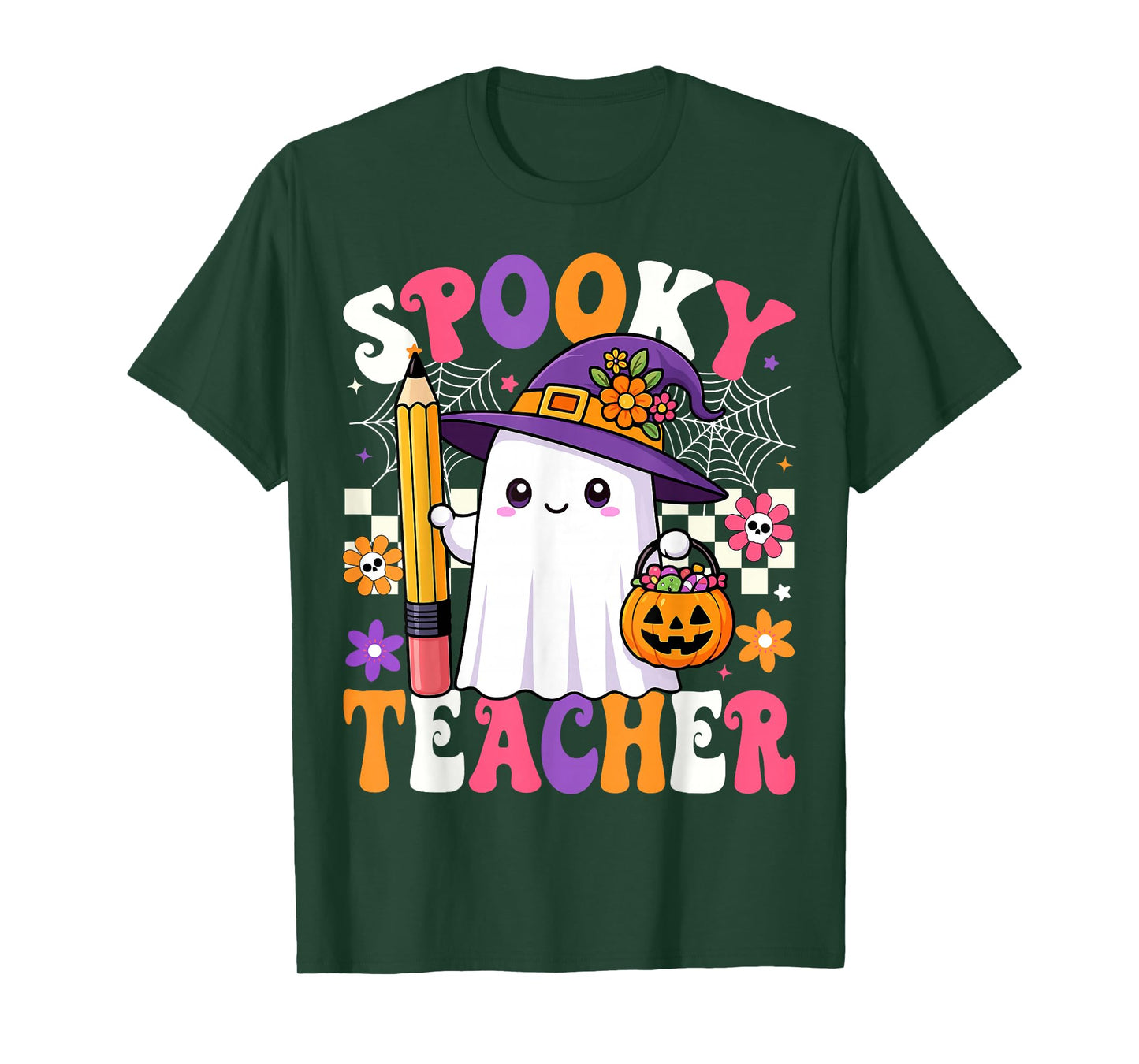Spooky Teacher Ghost Pencil Teach Funny Halloween Teacher T-Shirt