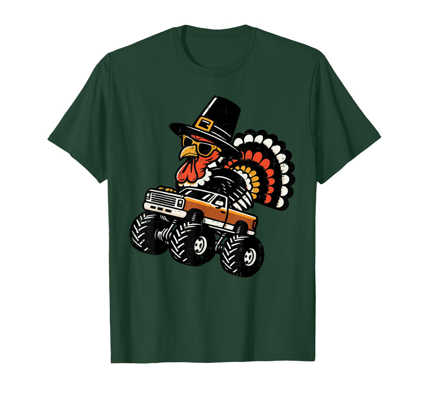 Thanksgiving Turkey On Monster Truck Boys Kids Youth Men T-Shirt