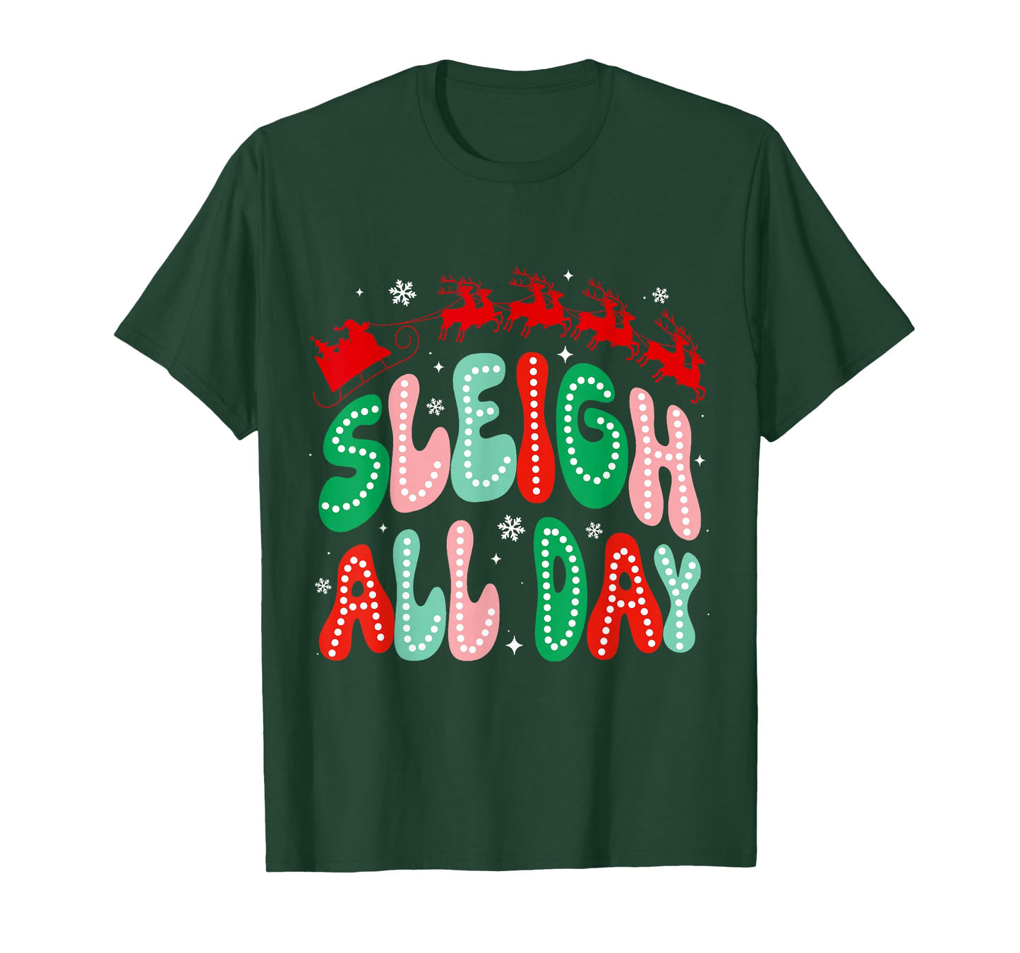 Reindeer Sleigh All Day Retro Christmas Pajamas Women Girls T-Shirt