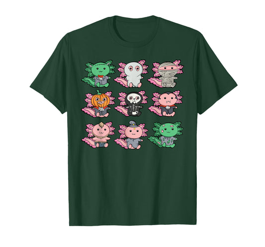Cute Axolotl Halloween Ghost Mummy Pumpkin Zombie Costume T-Shirt