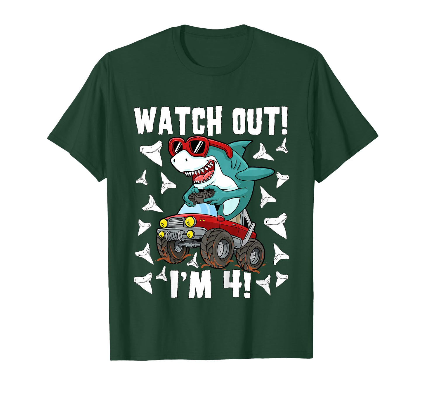 4 Years Old 4th Birthday Shark Boy Girl Monster Truck Gamer T-Shirt