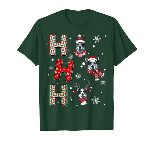 Ho Ho Ho Blue Heeler Dog Matching Christmas Santa Elf Xmas T-Shirt