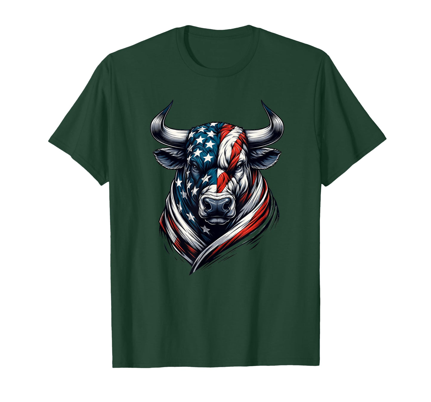 Vintage American Patriot Bull Cow 4th Of July American Flag T-Shirt