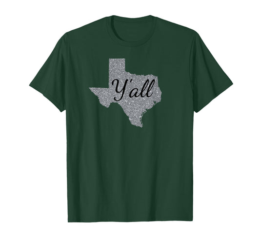 Texas Y'all Silver shiny sparkle Tee T-Shirt