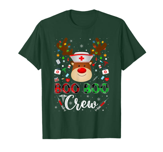 Nurse Christmas Scrub Top Funny Reindeer Boo Crew Nurse Xmas T-Shirt