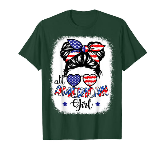 All American Girl Shirt USA Flag 4th July Women Kids Patriot T-Shirt