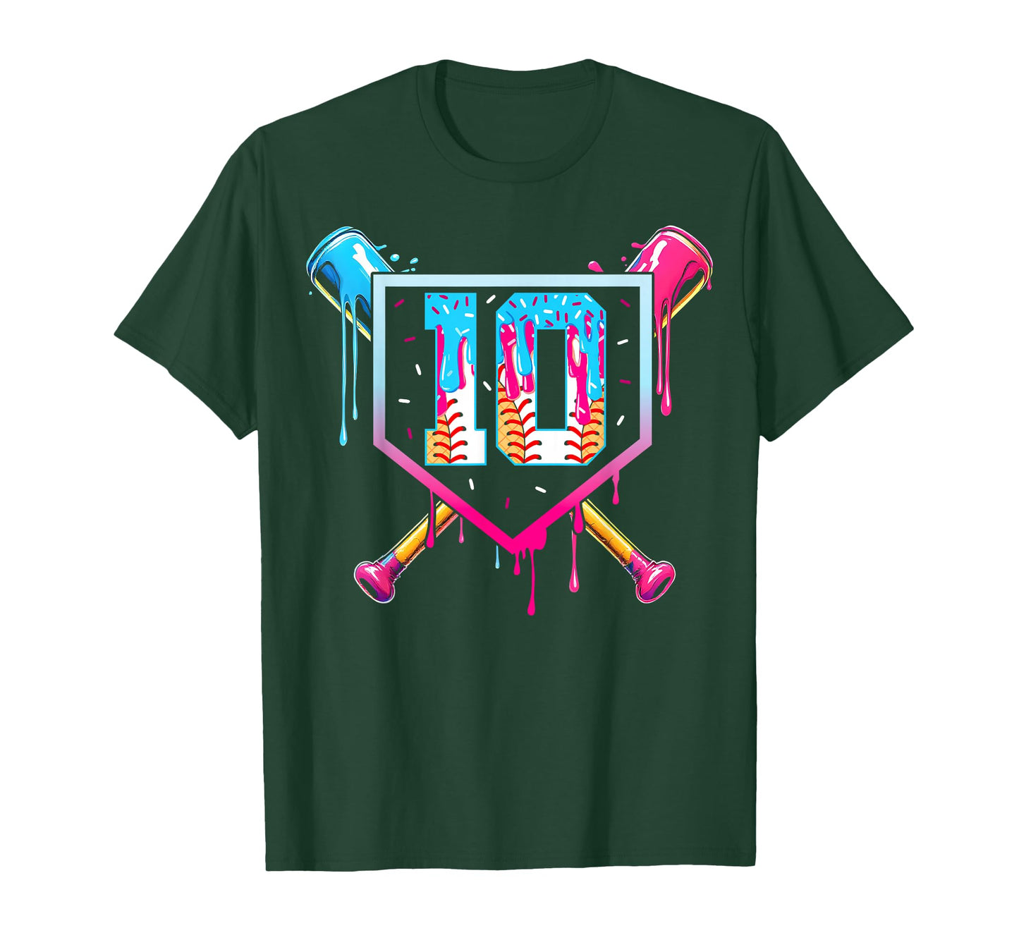 Baseball 10 Year Old Ice Cream Drip 10th Birthday Boy 10 T-Shirt