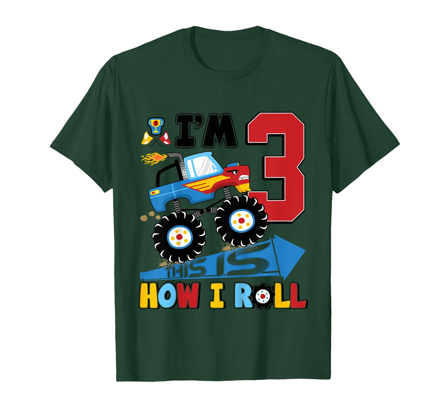 Kids 3 Year Old Tee 3rd Birthday Boy Monster Truck Car Gift Boys T-Shirt