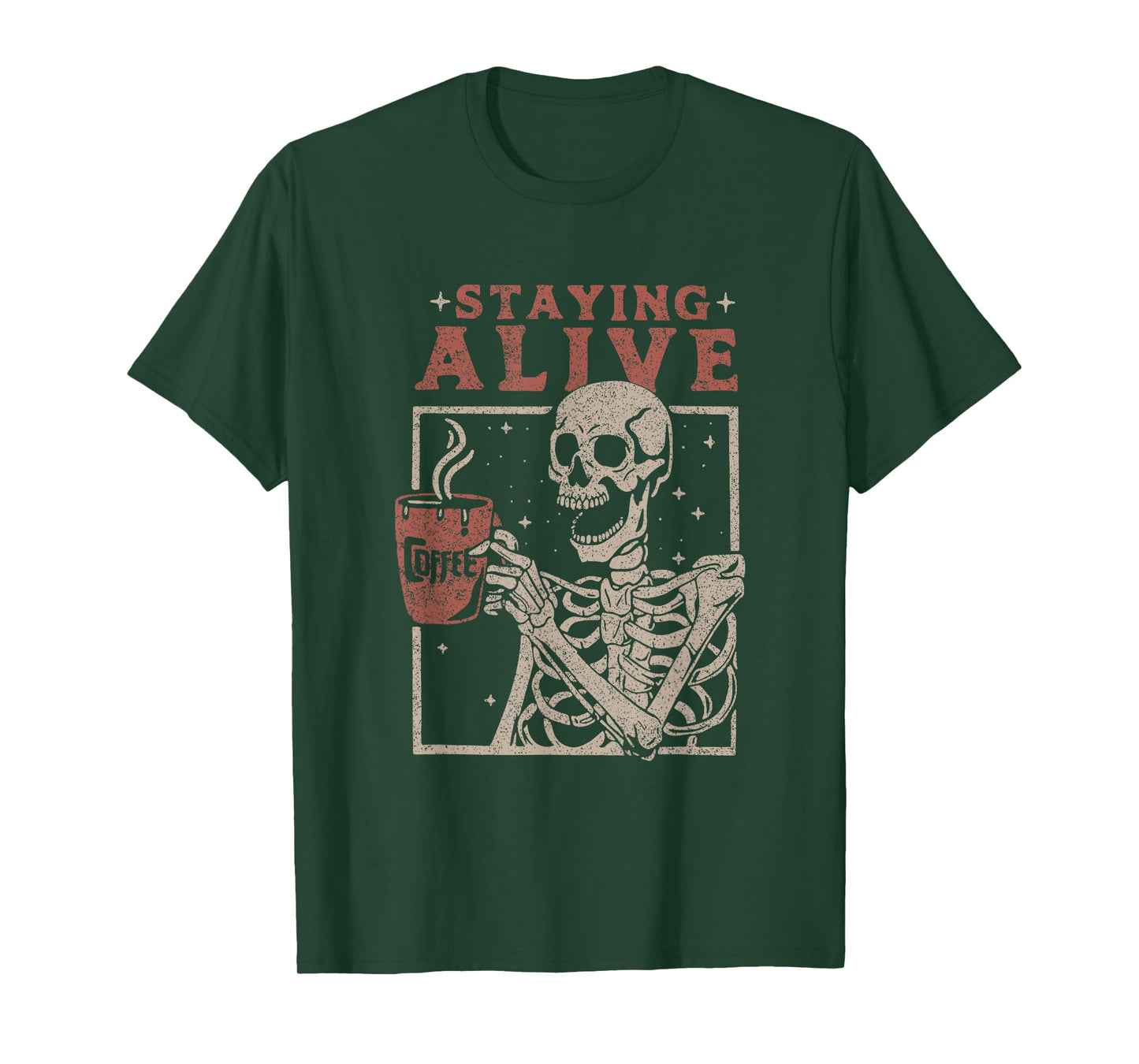 Staying Alive Halloween Costume Funny Skull Drinking Coffee T-Shirt